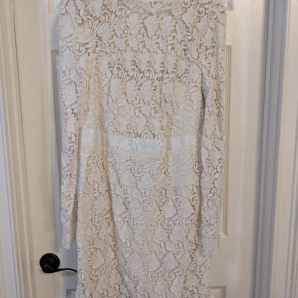 Monique Lhuillier COUTURE Knee-Length Wedding Dress | Off-White Floral Lace